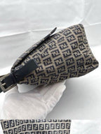 Fendi Mamma Zucca Bucket Baguette Navy Tan Flap Bag Purse Tote FF