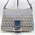 Fendi Mamma Zucca Bucket Baguette Navy Tan Flap Bag Purse Tote FF