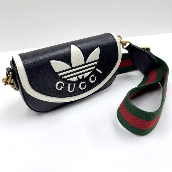 Gucci Adidas Shoulder Bag Black White Leather X