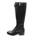 Prada Front Zip Leather Long Boots Shoes Black 36.5