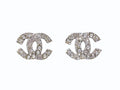 Chanel CC Logo Earrings 03 Rhinestone Metal Silver Clear
