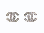 Chanel CC Logo Earrings 03 Rhinestone Metal Silver Clear
