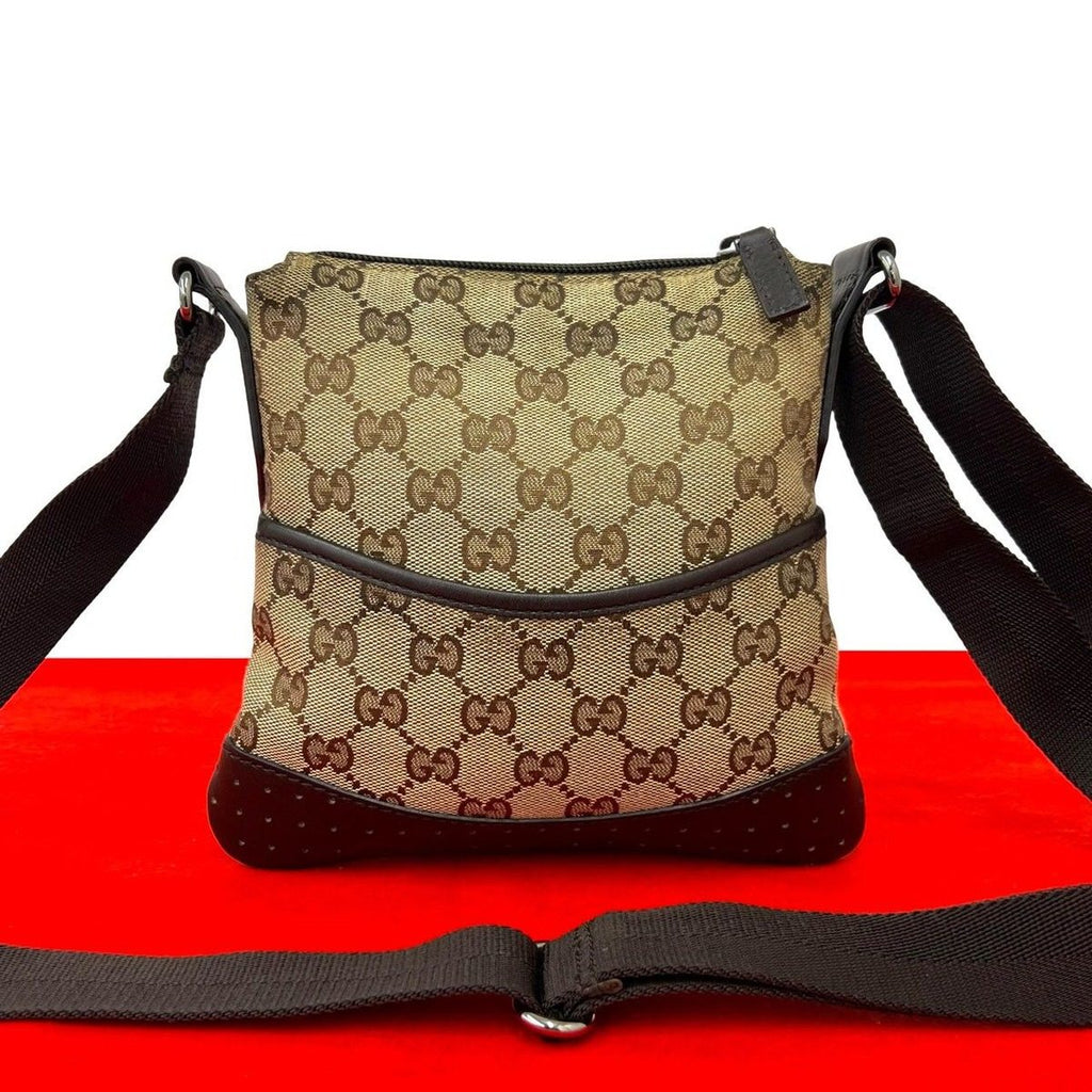 Gucci GG Logo Canvas Perforated Leather Mini Shoulder Bag Pochette Crossbody