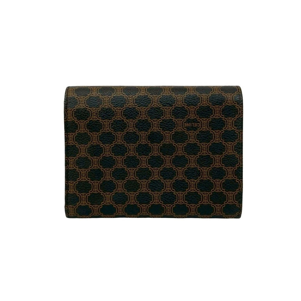 Celine Vintage Macadam Blason Logo Pattern Leather Trifold Wallet Mini Black X Brown — view 2