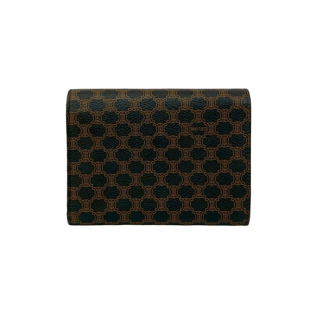 Celine Vintage Macadam Blason Logo Pattern Leather Trifold Wallet Mini Black X Brown — view 2