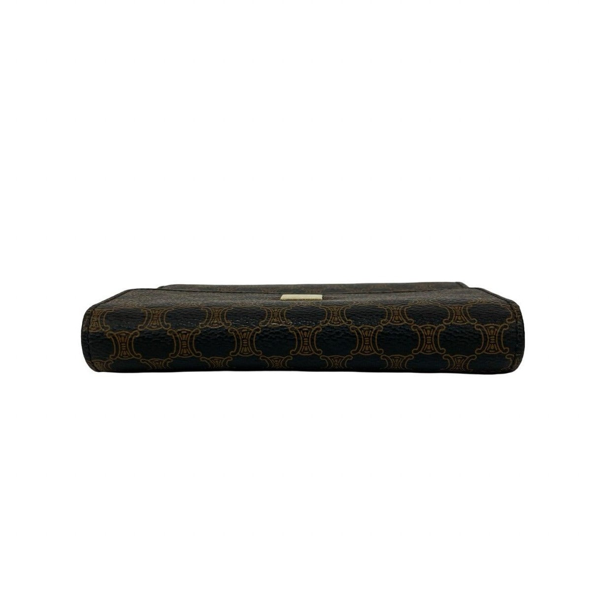 Celine Vintage Macadam Blason Logo Pattern Leather Trifold Wallet Mini Black X Brown — view 3