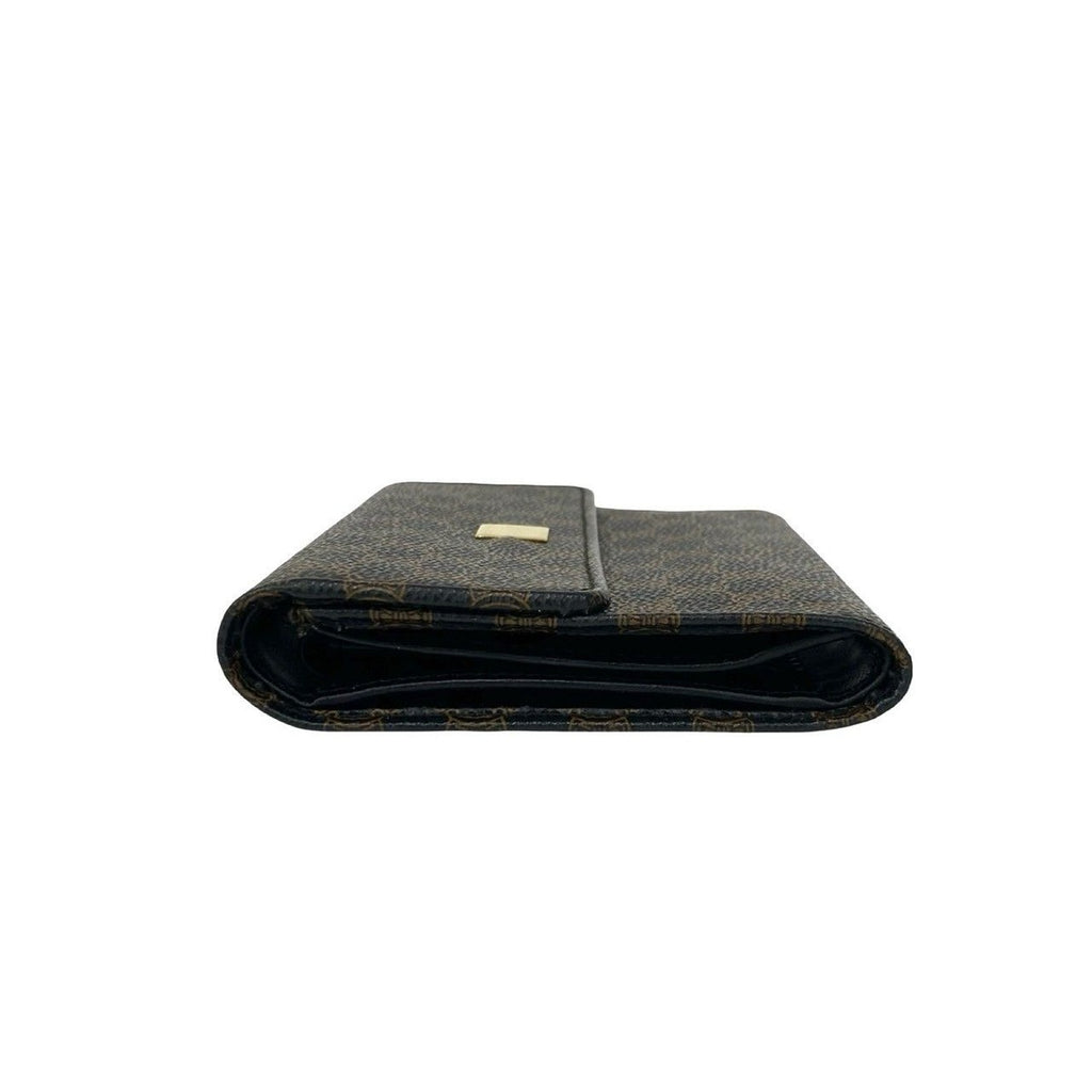 Celine Vintage Macadam Blason Logo Pattern Leather Trifold Wallet Mini Black X Brown — view 4