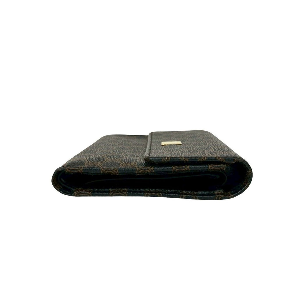 Celine Vintage Macadam Blason Logo Pattern Leather Trifold Wallet Mini Black X Brown — view 5