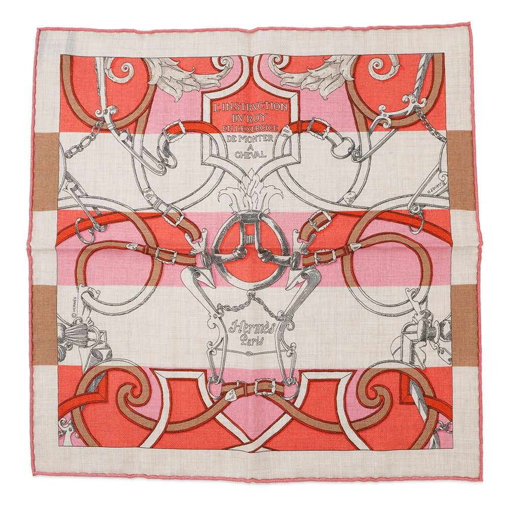 Hermes Scarf Gavroche Imperial Studies Bayadere Cashmere Silk Natural Pink Beige Rose
