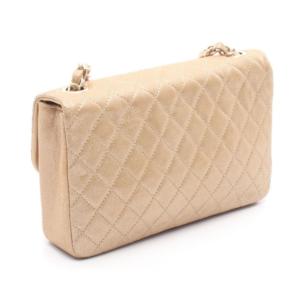 Chanel Shoulder Bag Quilted Metallic Gold Fabric Lambskin Chain — view 2