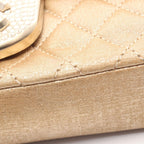 Chanel Shoulder Bag Quilted Metallic Gold Fabric Lambskin Chain — view 8