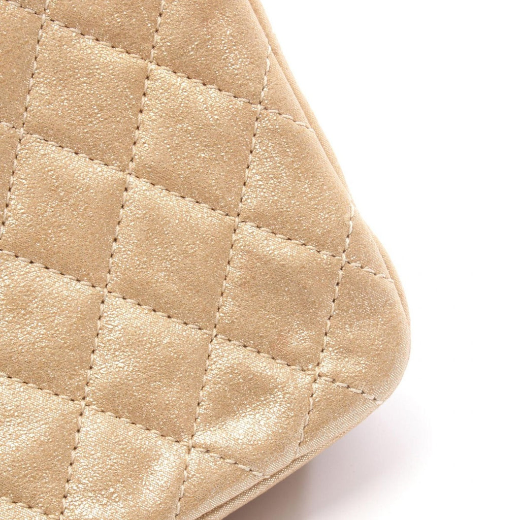 Chanel Shoulder Bag Quilted Metallic Gold Fabric Lambskin Chain — view 9