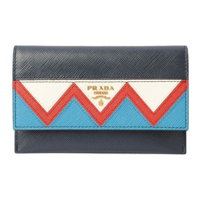 Prada Card Case Fold Wallet 1 Mc004 Saffiano Greche Shape Pressed Leather