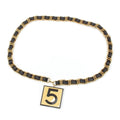 Chanel Leather Gold Plated No.5 Number Five Big Plate Chain Belt Black