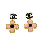 Chanel Flower Motif Earrings Pair Abc244 Pink Black Gold Color Accessori — view 2