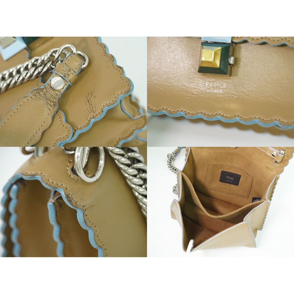 Fendi Kanai Chain Shoulder Bag Pochette Leather Brown Kan — view 8