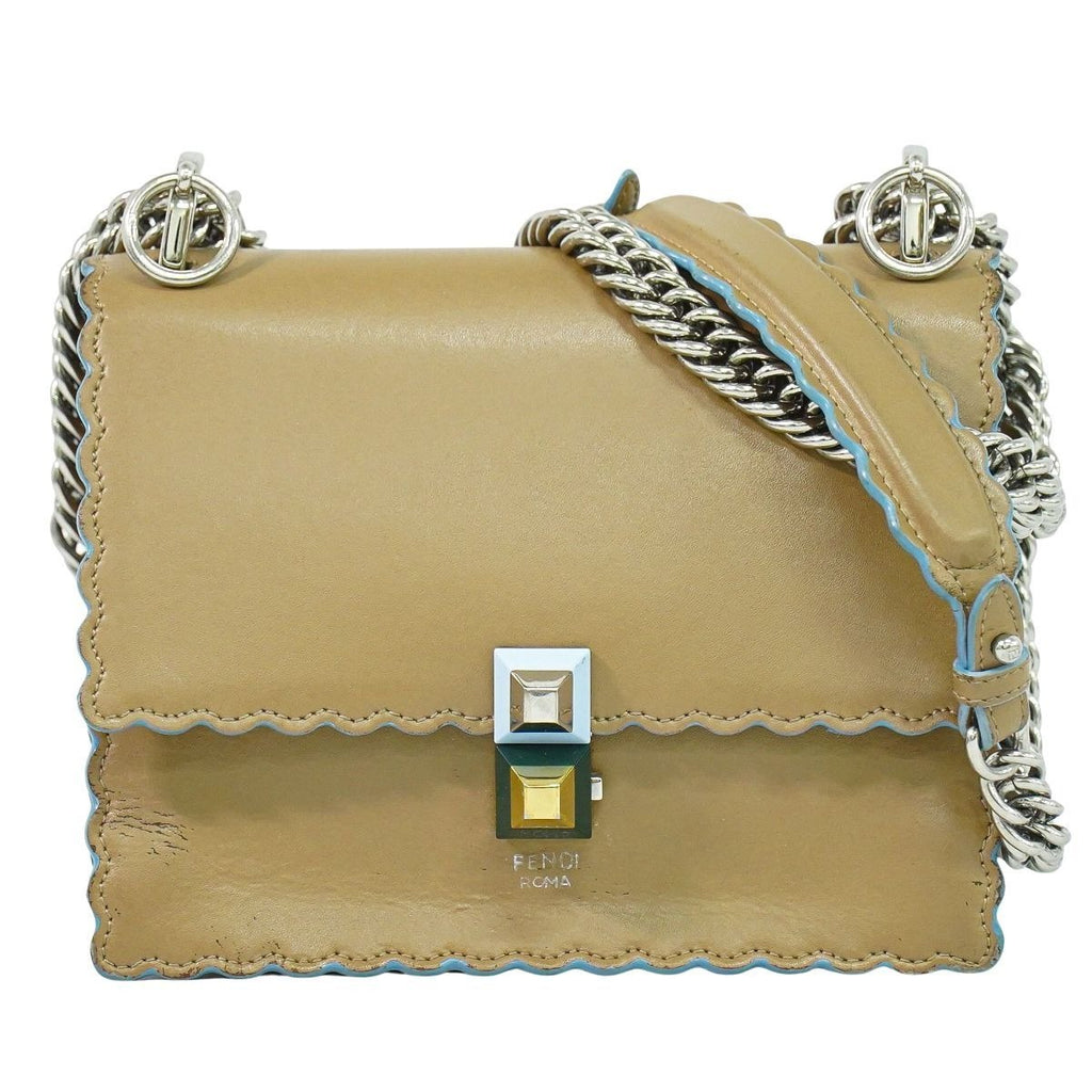 Fendi Kanai Chain Shoulder Bag Pochette Leather Brown Kan