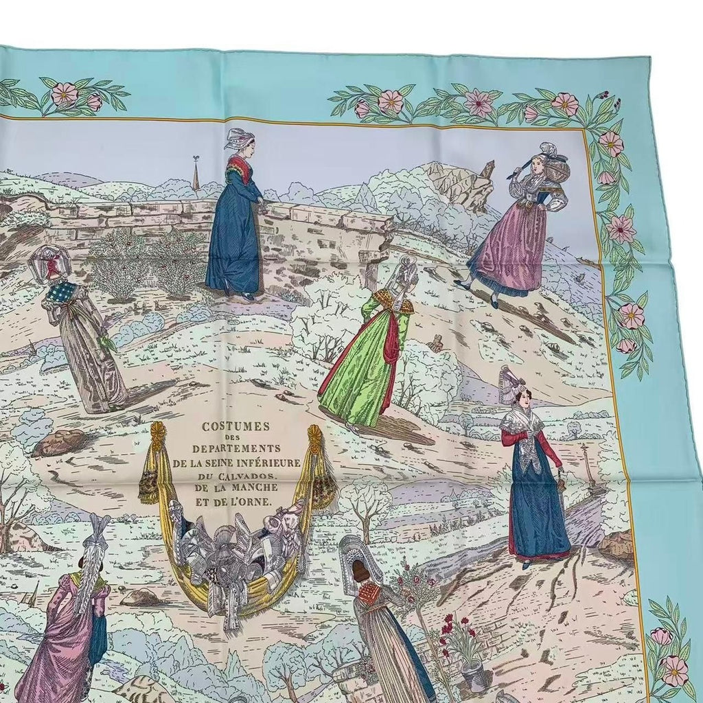 Hermes Carre 90 Scarf Silk Costumes Normandy Folk Costume Green Box — view 4