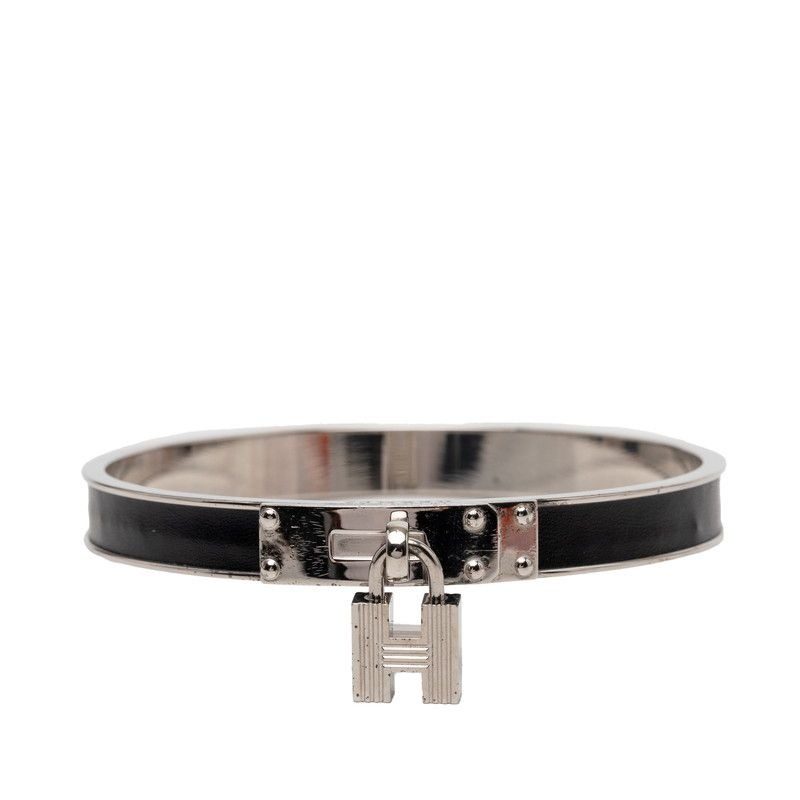 Hermes Kelly Bangle Cadena Lock Silver Leather Metal
