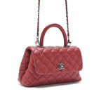Chanel Quilted Coco Handle 2-Way Handbag Caviar Leather Red With Silver Hardware — view 3