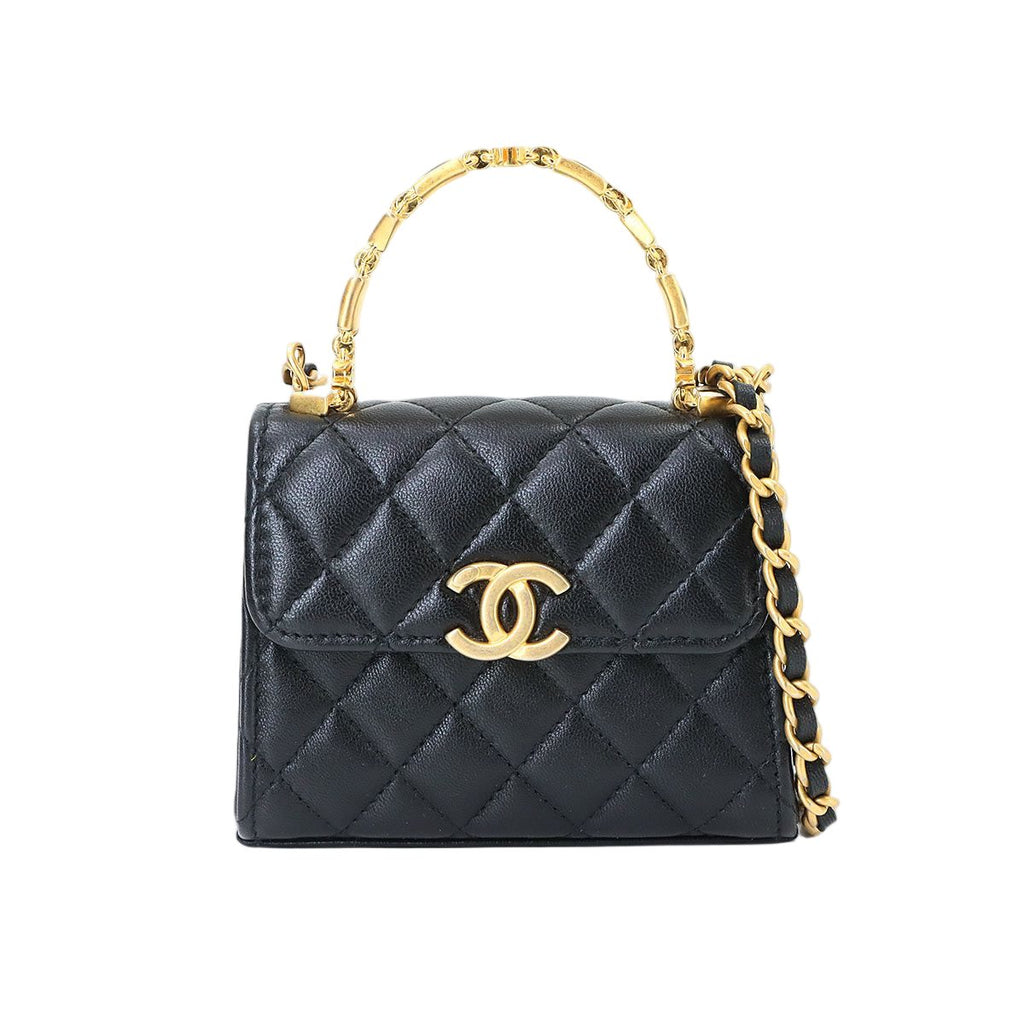 Chanel Quilted Chain Clutch 2-Way Lambskin Black