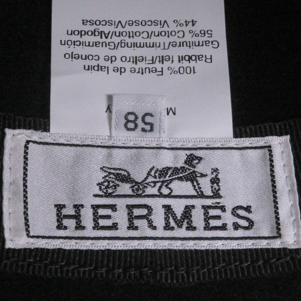 Hermes Rabbit Fur Embroidered Bora Hat Felt Black 58 Boxes Purchase Note — view 6
