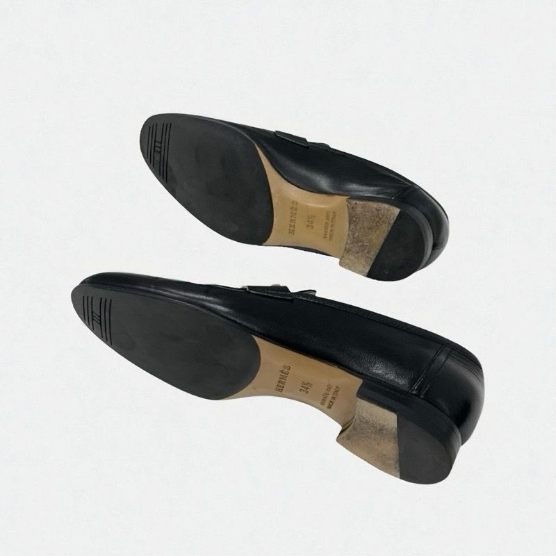 Hermes Paris Loafer Leather Shoes Black Silver Hhardware Moccasin Flat — view 6