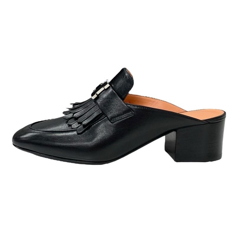 Hermes Cheilly Loafer Leather Shoes Black Silver Hhardware Constance — view 3