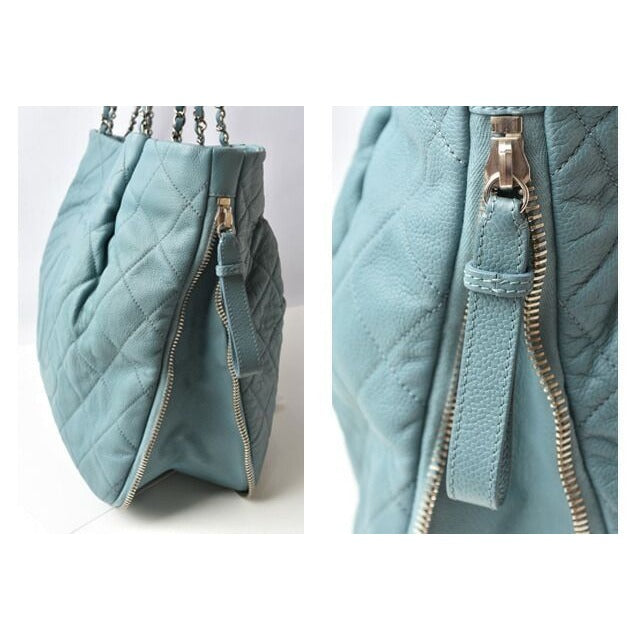 Chanel Tote Bag 2-Way Chain Quilted Stitching Light Blue — view 2