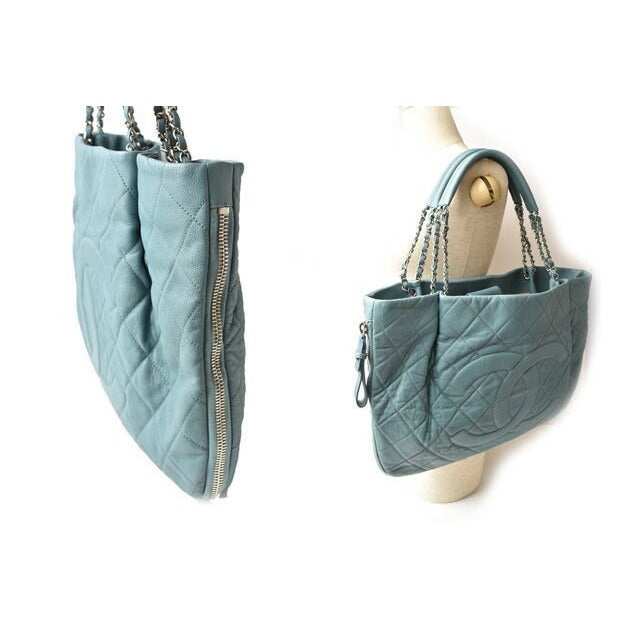 Chanel Tote Bag 2-Way Chain Quilted Stitching Light Blue — view 3