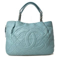 Chanel Tote Bag 2-Way Chain Quilted Stitching Light Blue