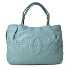 Chanel Tote Bag 2-Way Chain Quilted Stitching Light Blue
