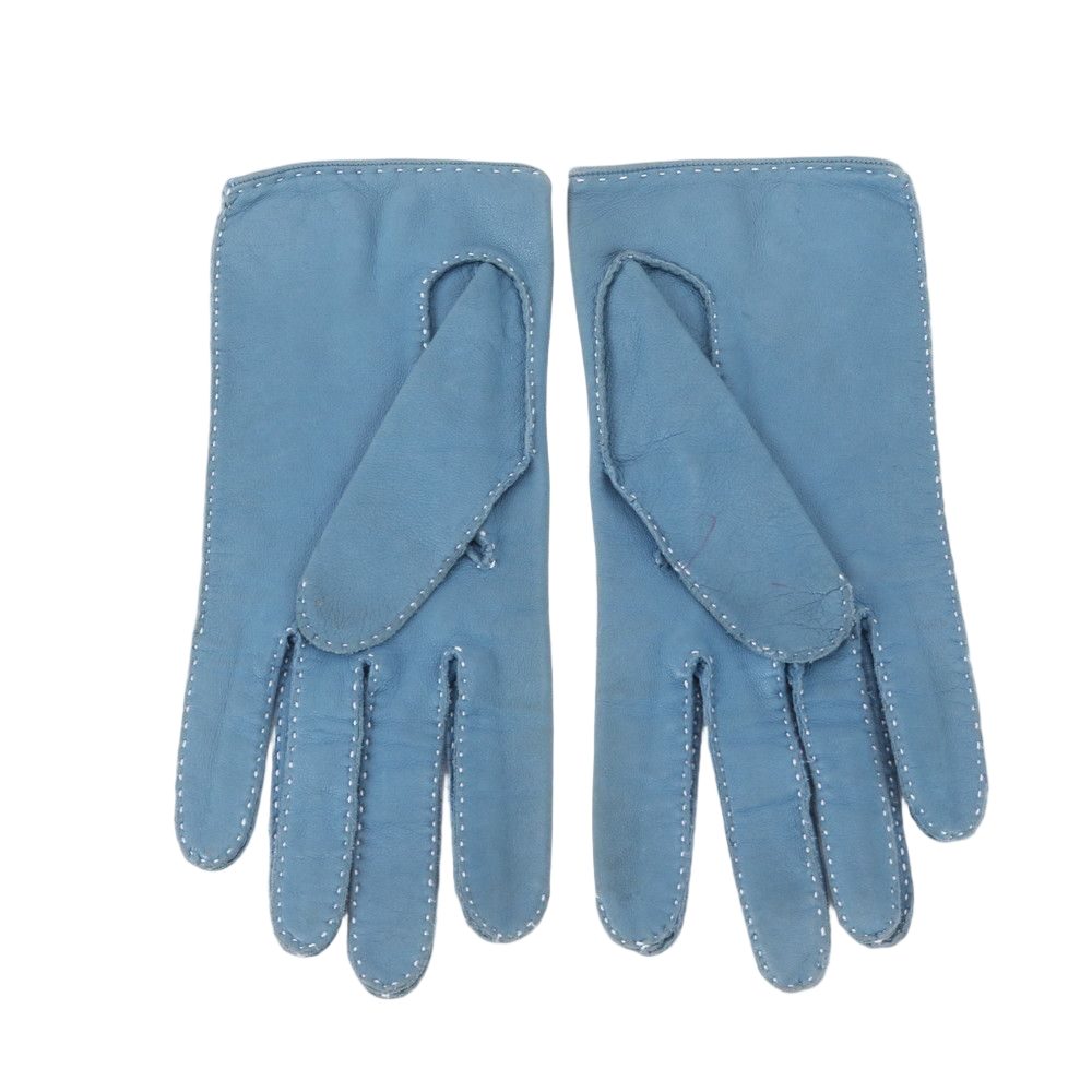 Hermes Series Lambskin Leather Gloves 6.5 Blue — view 2