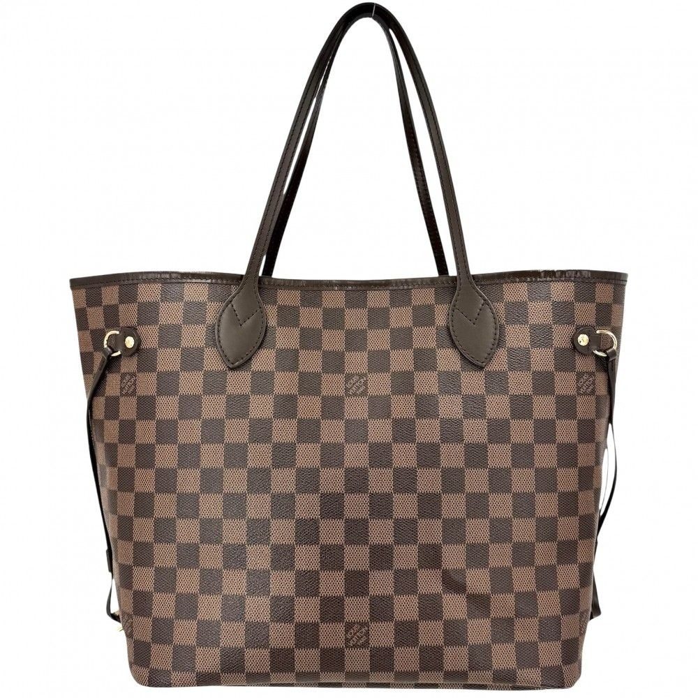 Louis Vuitton Tote Neverfull MM Handbag Shoulder Damier Canvas Brown Gold