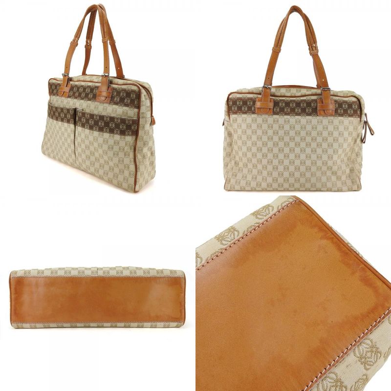 Loewe Tote Bag Anagram Canvas Leather Beige Brown Silver Hardware Business — view 2