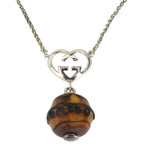 Gucci Interlocking G Heart Pendant Necklace Silver 925 Wooden Bamboo 0530