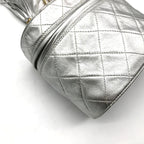 Chanel CC Logo Quilted Chain Shoulder Bag with Fringe Vanity Silver Leather — view 5