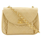 Chanel Chain Shoulder Quilted Lambskin Beige Bag