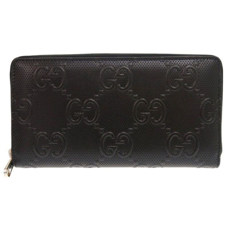 Gucci GG Embossed Black Round Zipper Long Wallet 1335