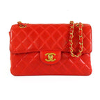 Chanel Double Face Chain Red Gold Lambskin Quilted Shoulder Bag Vintage