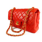 Chanel Double Face Chain Red Gold Lambskin Quilted Shoulder Bag Vintage — view 2