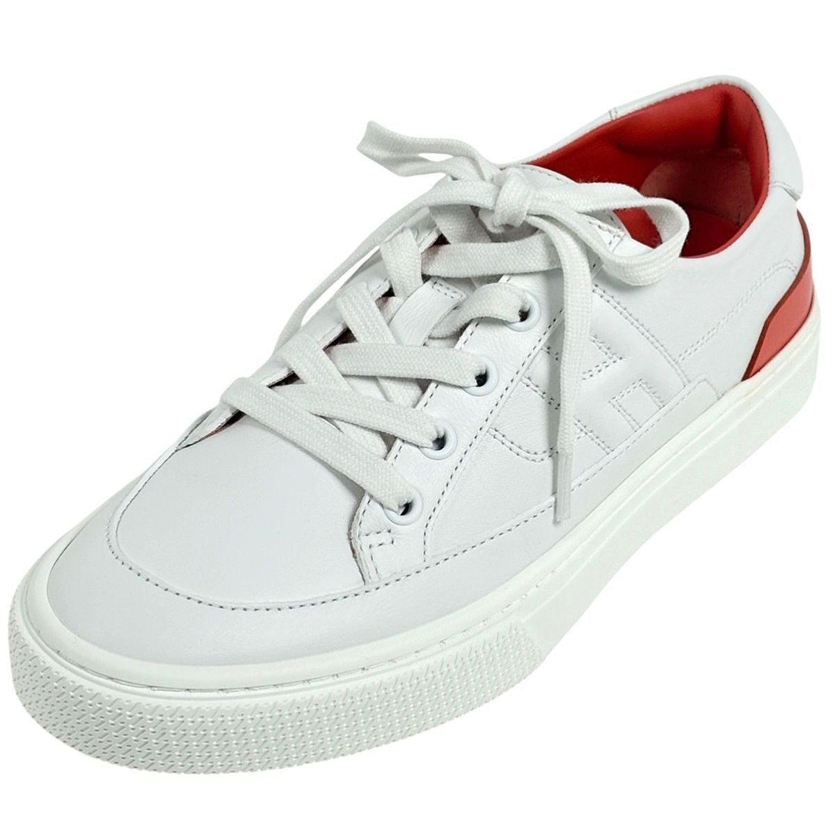Hermes Deep Logo Stitch Sneakers Leather White Orange
