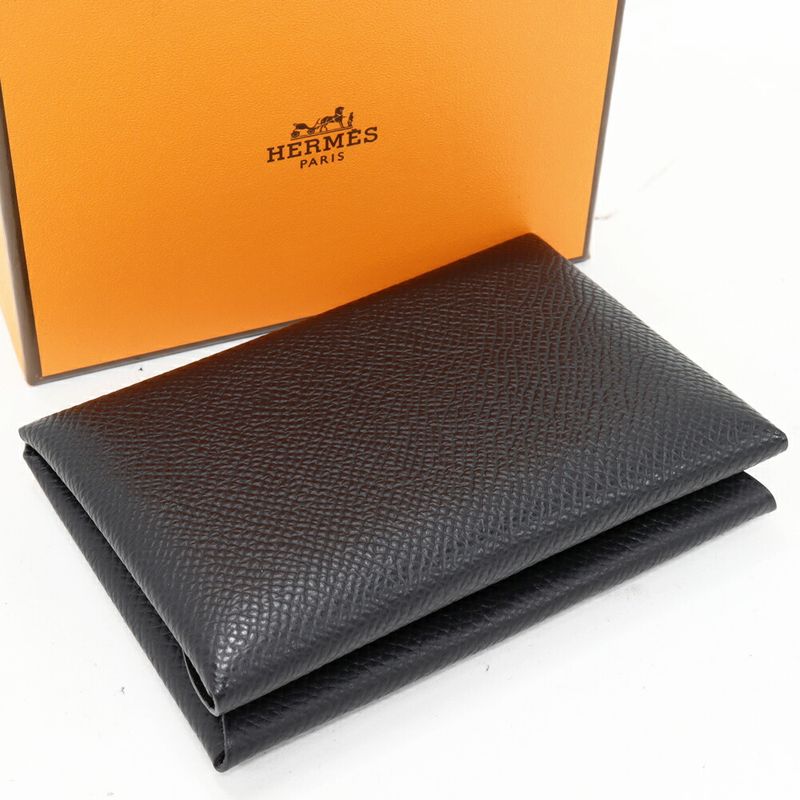 Hermes Coin Case Foldable Card Calvi Duo Epson Black Silver Hardware — view 4