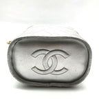 Chanel CC Logo Quilted Chain Shoulder Bag with Fringe Vanity Silver Leather — view 4