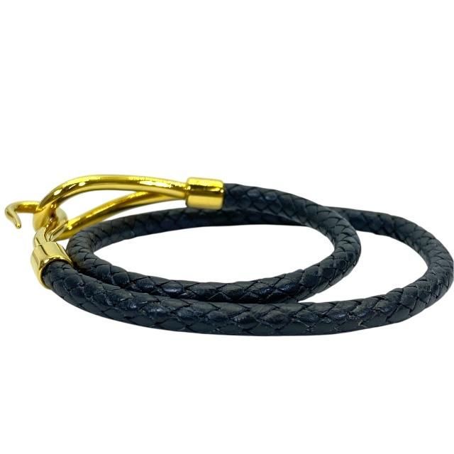 Hermes Jumbo Bracelet Bangle Choker Small Item Logo Leather GP Black — view 5