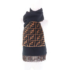 Fendi Fxt252 Cashmere Blend Zucca Pattern Fringe Scarf With Fur Pocket Stole — view 6