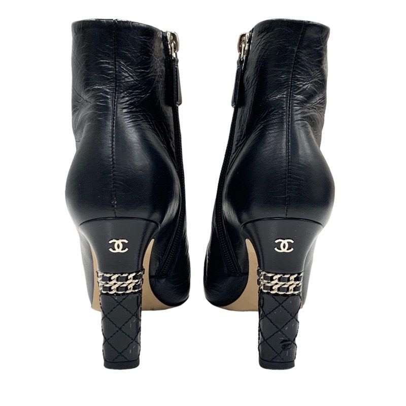 Chanel Boots Short Shoes Leather Patent Black Silver Coco Mark Chain — view 5