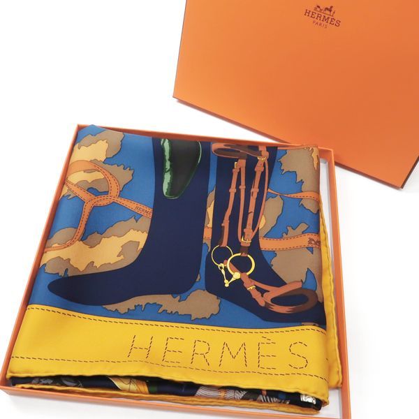 Hermes Carre 90 Monsieur ET Madame & Yellow Blue Silk Scarf Box — view 2