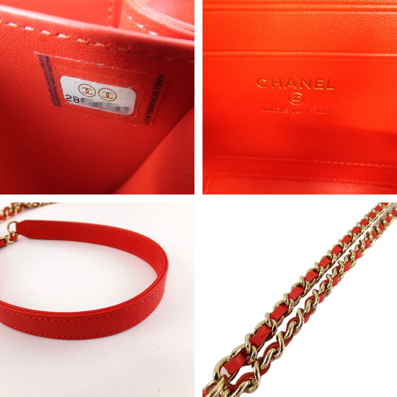 Chanel CC Filigree-mini Chain Shoulder Bag Red Caviar Leather — view 9