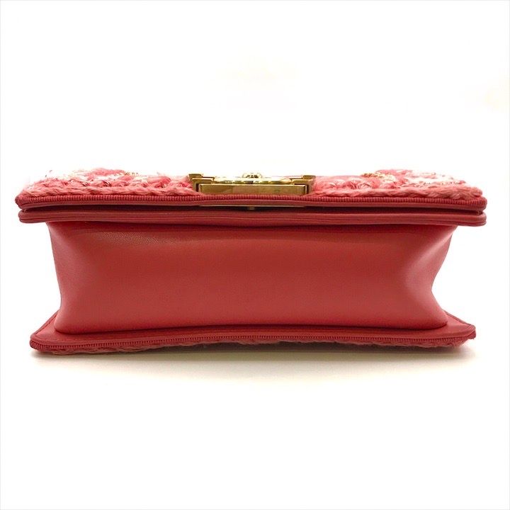 Chanel CC Logo Tweed Lambskin Chain Shoulder Bag Pink Gold — view 3